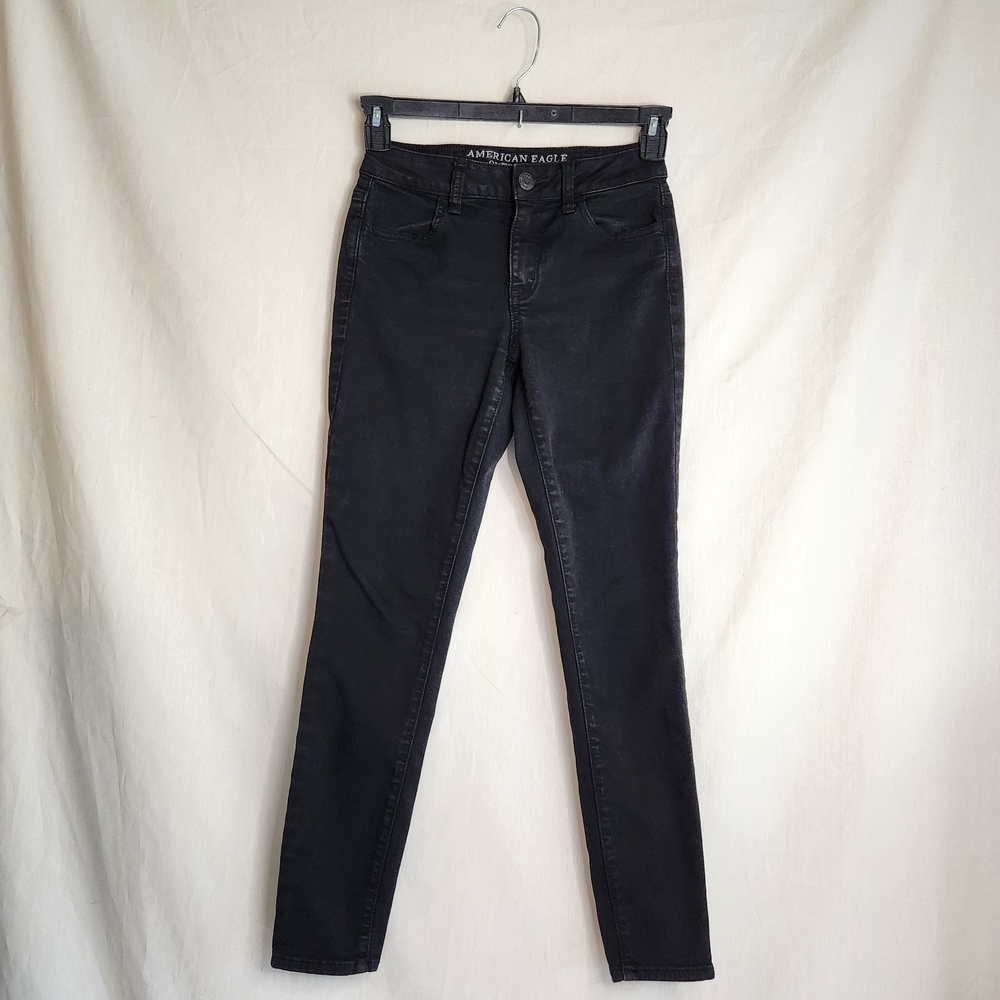 American Eagle Outfitters Hi Rise Jegging Women's Black Super Stretch Jeans Sz 2